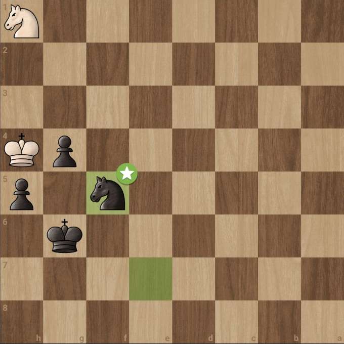 Final position from Paul Seymour versus Phil McKenna, showing Black's knight delivering checkmate with ...Nf5.